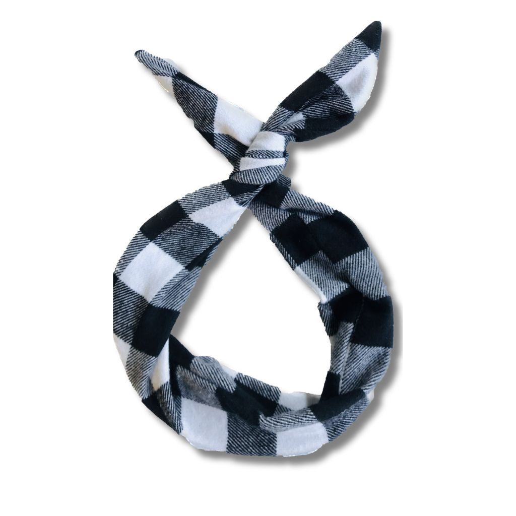 black and white buffalo plaid flannel headband