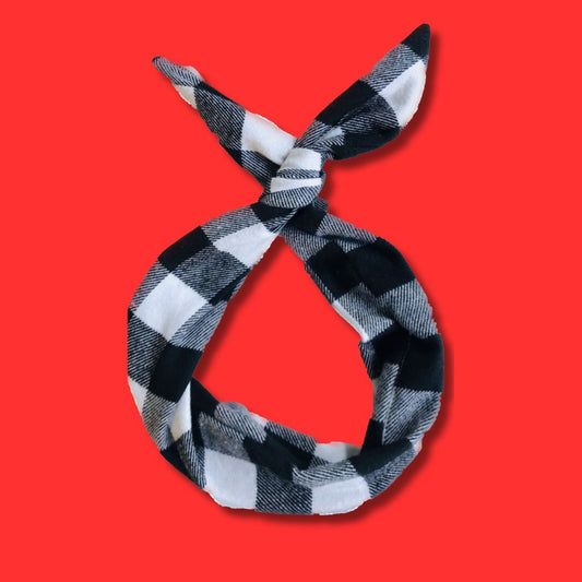 Black and White Buffalo Plaid Flannel Wire Headband