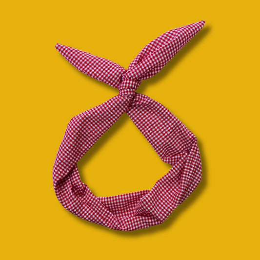 Red and White Gingham Wire Headband