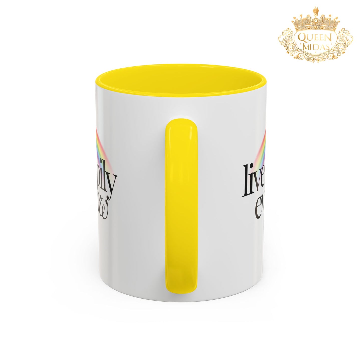 Live Happily Ever Now Rainbow Mug, 11oz, 15oz, Multiple Colors, Home Kitchen Decor, Inspirational Tea Cup, Positive Drinkware,