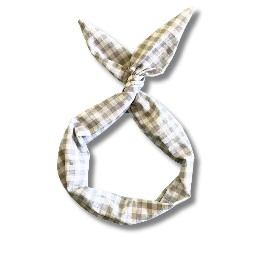 Grey & White Gingham Wire Headband