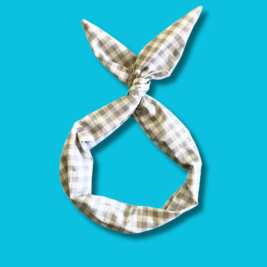 Grey & White Gingham Wire Headband