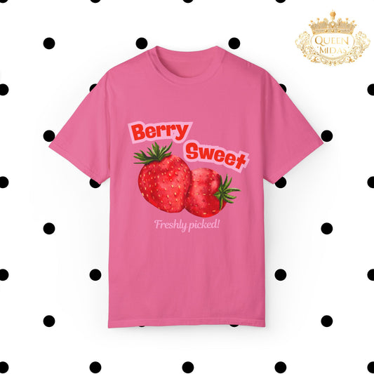 Strawberry T-Shirt, Trendy Pink Shirt with Red Strawberries
