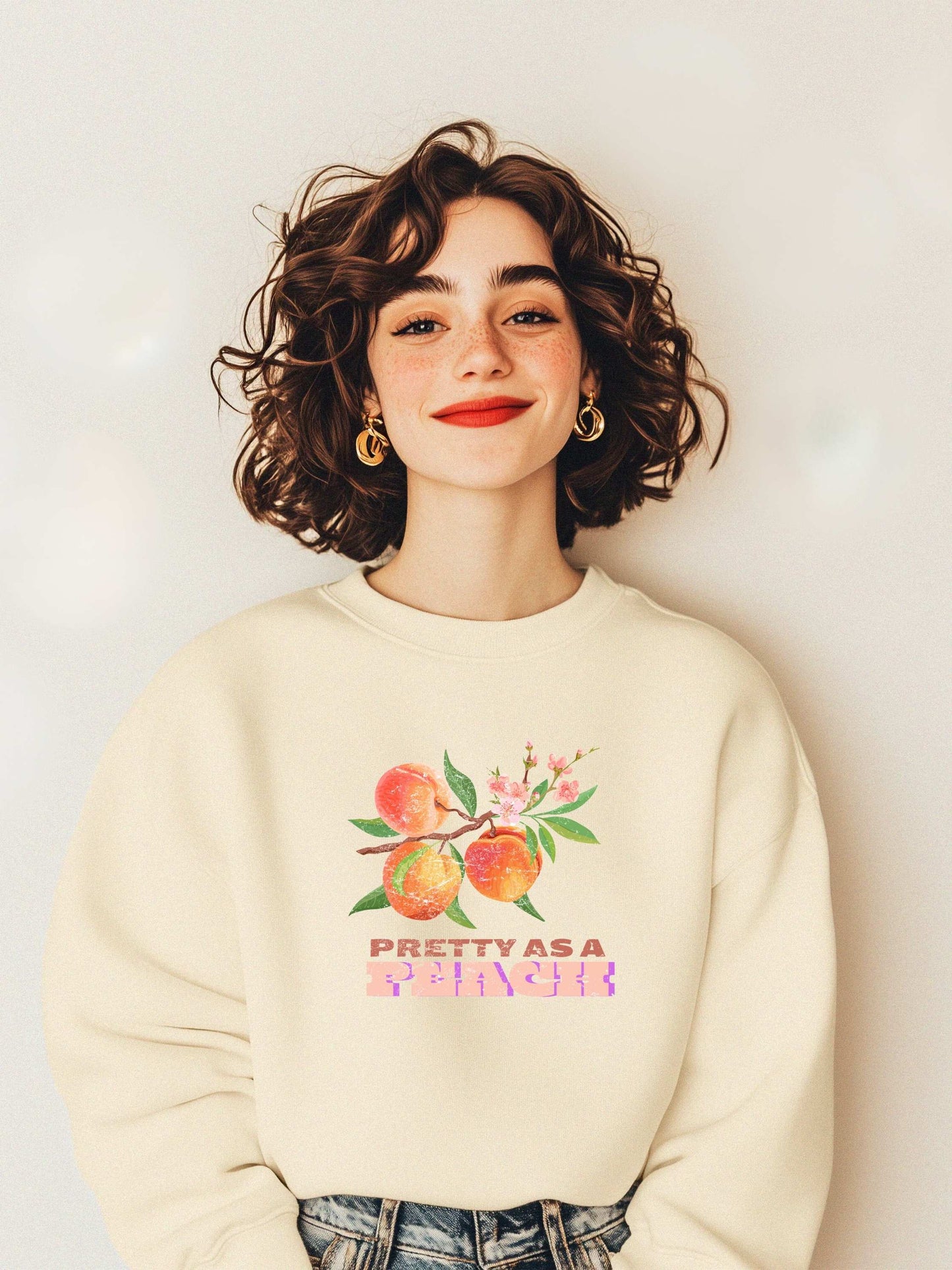 Pretty as a Peach Print Sweatshirt Vintage Look