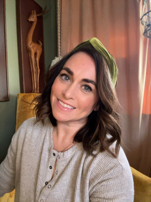 Green velvet wired headband by Byrd