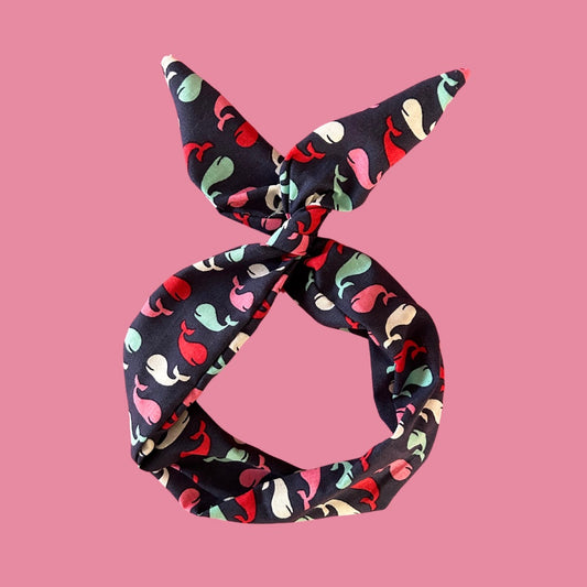 Navy Whale Print Wire Headband