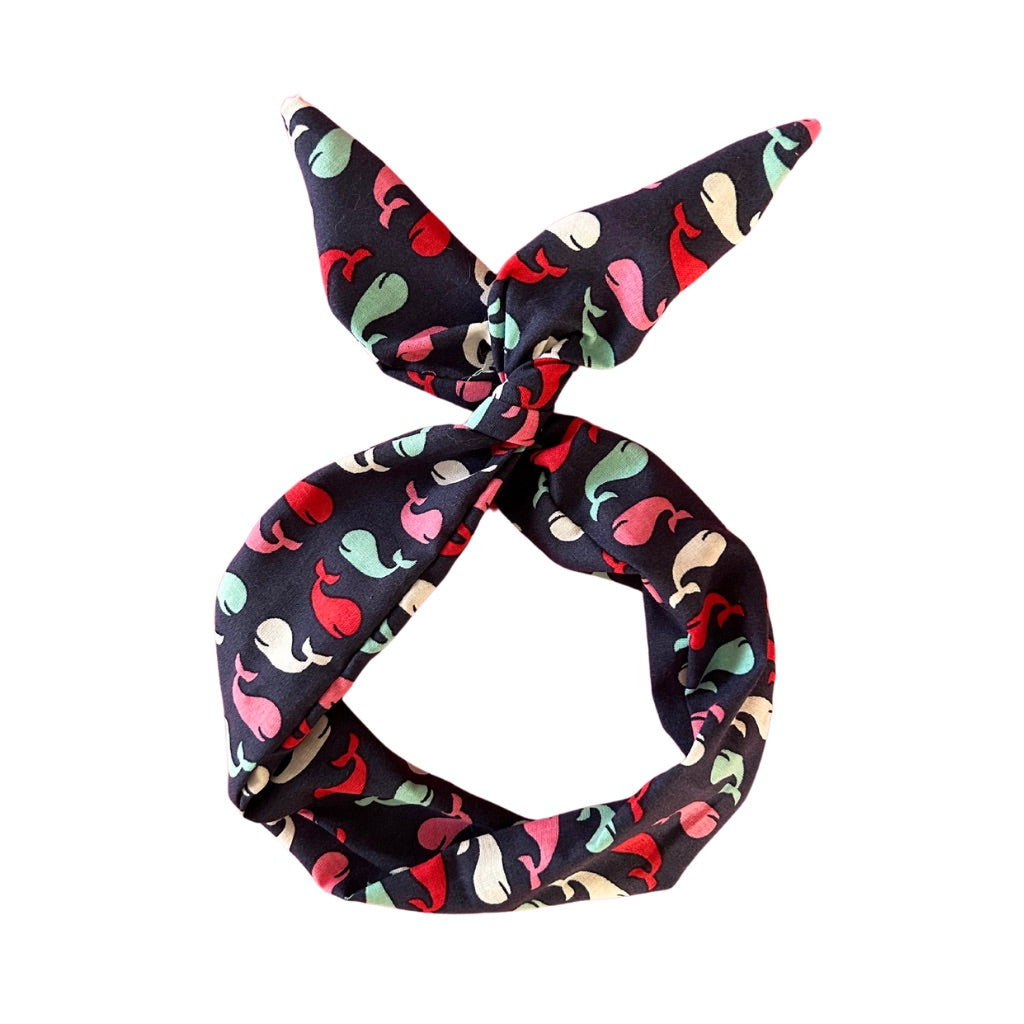 Navy Whale Print Wire Headband