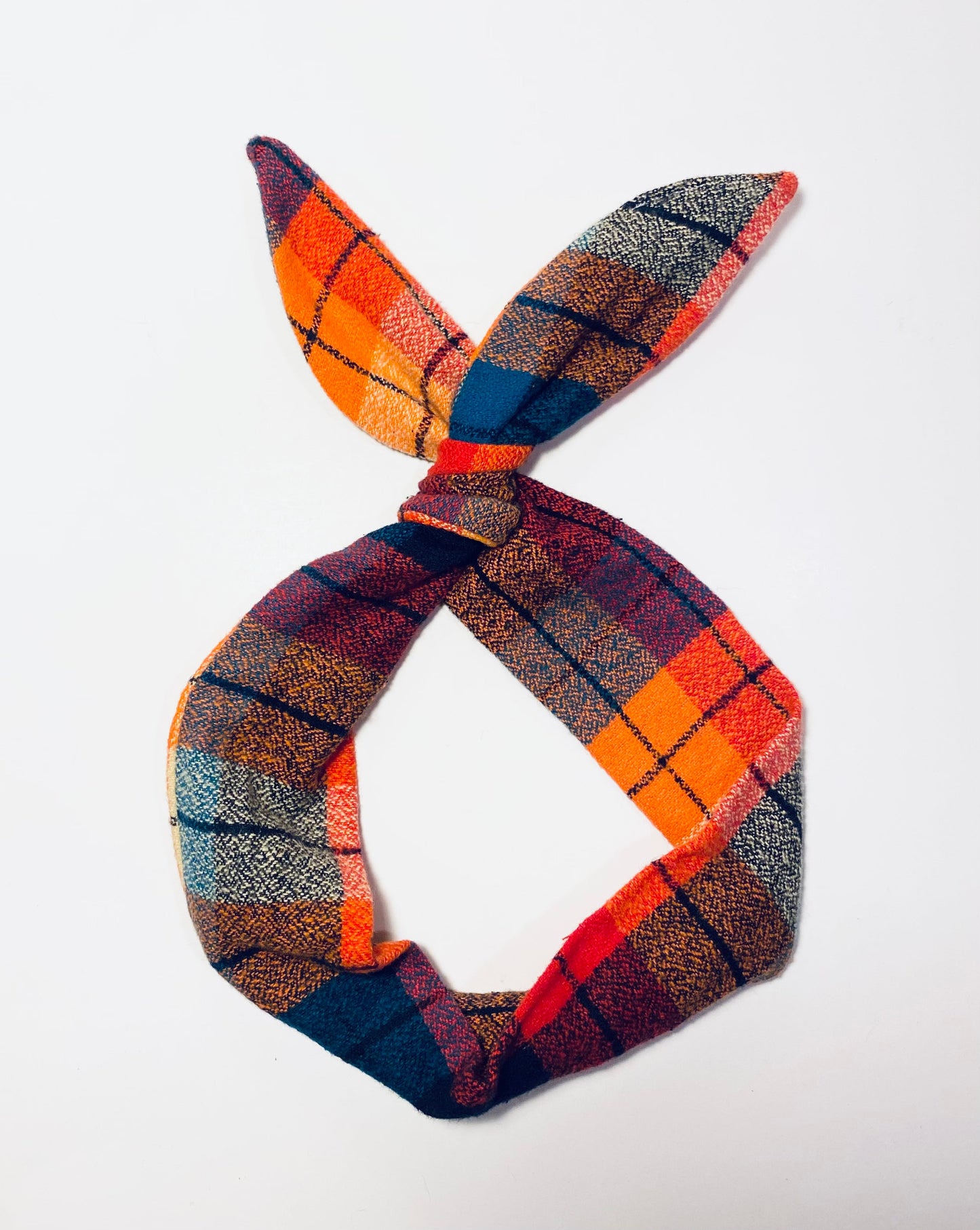 Orange and Blue Plaid Flannel Wire Headband