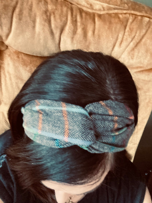 Grey Rainbow Plaid Flannel Wire Headband