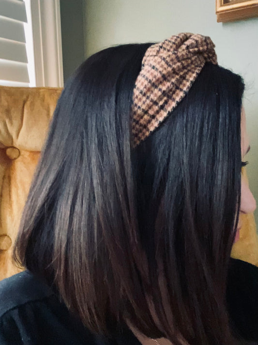 Camel Houndstooth Flannel Wire Headband