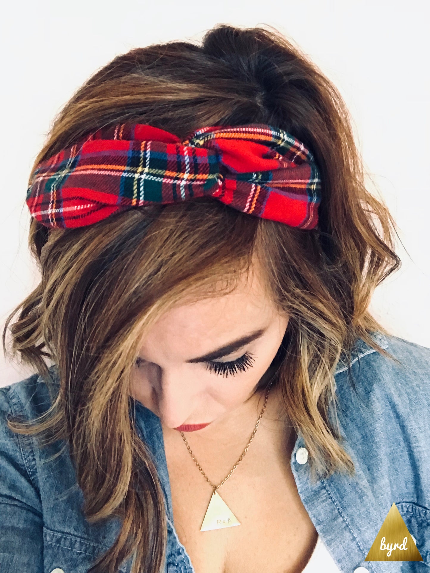 Red Tartan Plaid Flannel Wire Headband