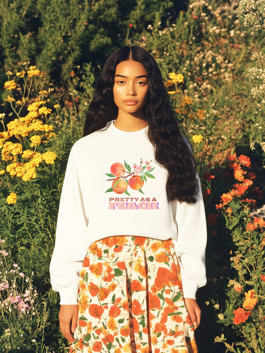 Pretty as a Peach Print Sweatshirt Vintage Look
