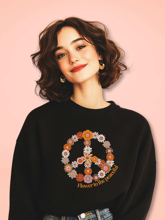 Floral Peace Sign Sweatshirt -Flower to the Peaceful