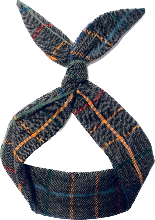 Grey Rainbow Plaid Flannel Wire Headband